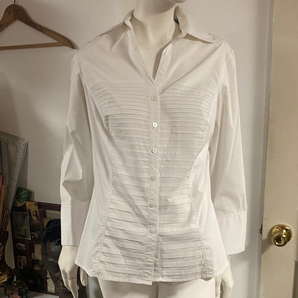Signature White Pleated Button-Up Shirt